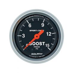 Auto Meter Gauge Sport-Comp Boost Pressure 0-15 PSI 2 1/16" Black Face An