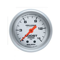 Auto Meter Gauge Ultra-Lite Boost Pressure 0-15 PSI 2 1/16" Silver Face A
