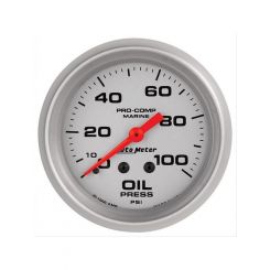 Auto Meter Gauge Oil Pressure 2 5/8" 100PSI Mechanical Marine Silver