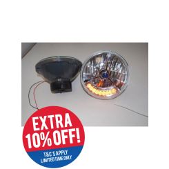 RPC 7" H4, Headlight, With 9, Led Amber Turn Signal, Tri-Bar, & Blue Dot