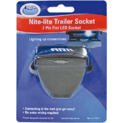 ARK 7 Pin Flat Trailer Socket with Light Plastic Black Lid Nite-Lite