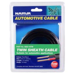 Narva 10A 3mm Twin Core Sheathed Cable 10M Red/Black w/ Black Tracer