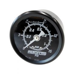 Aeroflow 1-1/2" 0-15 Psi Liq Fill Gauge Black Face White Pointer