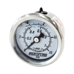 Aeroflow 1-1/2" 0-15 Psi Liq Fill Gauge White Face Black Pointer