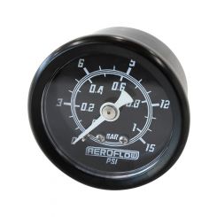 Aeroflow 1-1/2" 0-15 Psi Press Gauge Black Face White Pointer