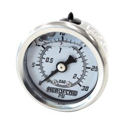 Aeroflow 1-1/2" 0-30 Psi Liq Fill Gauge White Face Black Pointer