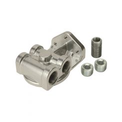 Derale Oil Filter Mount, 3/4"-16 1/2" Npt Dual Side Ports