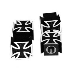 Mooneyes Iron Cross Air Valve Caps Pair Black (AA111IC)