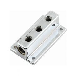 Mr Gasket Triple Outlet Fuel Block 1X 3/8Npt In, 3X1/4Npt, Chrome
