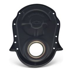 Proform Engine Timing Chain Cover Black Crinkle Steel For Chevy/Bowtie Logo