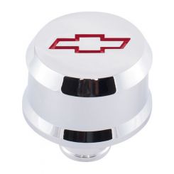 Proform Chevy Bowtie Chrome Slant Edge Alum Breather Cap Red Emblem