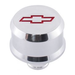 Proform Chevy Bowtie Polish Slant Edge Alum Breather Cap Red Emblem