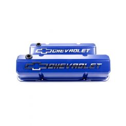 Proform Sb/C Slant Valve Covers Blue 'Chevrolet' Emblem Recessed