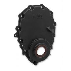Holley Timing Cover 1-Piece Black Chevrolet Small Block w/ Crank Sensor