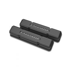 Holley Valve Covers Tall Cast Satin Black Finned Chevy SB Pair