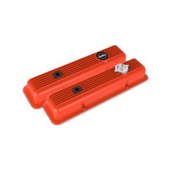 Holley Valve Covers Muscle Perimeter Bolt Cast Orange Finned Chevy SB