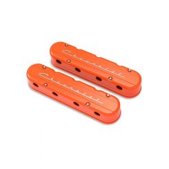 Holley Valve Covers 2pc GM LS Chevrolet Logo Orange Finish
