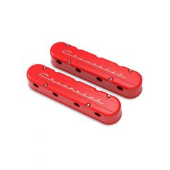 Holley Valve Covers 2pc GM LS Chevrolet Logo Gloss Red Finish