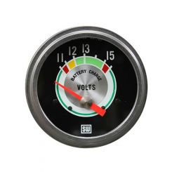 Stewart Warner Gauge Voltmeter Green Line 2-5/8" 10-16V 180 Sweep