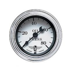 Stewart Warner Gauge Oil Pressure 0-80 PSI 2-1/16" Mechanical White