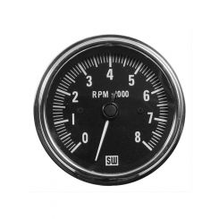 Stewart Warner Tacho 3-3/8" 0-8000 Black Bezel White Numbers