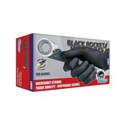 TGC 130001 Black Rocket Nitrile Disposable Gloves - Large, Box of 100