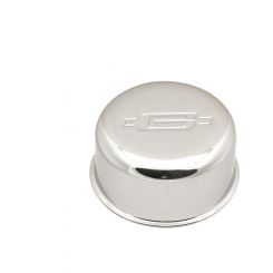 Mr Gasket Breather Push-In Round 3/4 in Hole Mr. Gasket Logo Steel Chrome