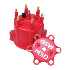 MSD Distributor Cap HEI Style Terminals Brass Terminals Clamp Down Red V
