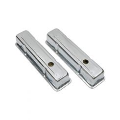 Trans-Dapt Valve Cover Tall Baffled Breather Holes Steel Chrome Small Bl