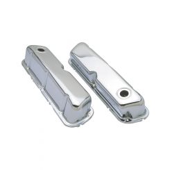 Trans-Dapt Valve Cover Stock Height Baffled Breather Holes Steel Chrome