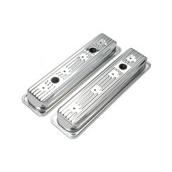 Trans-Dapt Valve Cover Stock Height Baffled Breather Holes Steel Chrome 