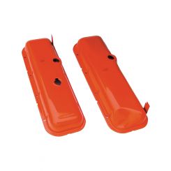 Trans-Dapt Valve Cover Stock Height Baffled Breather Holes Steel Orange 