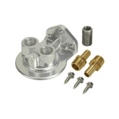 Derale Oil Filter Mount Ports Up 3/8 in NPT Female Ports 3/4-16 in Cent