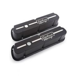 Edelbrock Valve Covers Die-Cast Tall Black Racing Logo Ford 289 302 351W