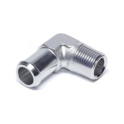 Edelbrock Fitting Hose End 90 Degree 1/2 in NPT to 3/4 in Hose Barb Alum