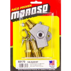 Moroso Fuel Block Three 1/2 in Hose Barb 1/8 in NPT Female Port Aluminu