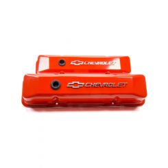 Proform Engine Valve Covers Tall Style Die Cast Orange with Milled Bowtie Logo 
