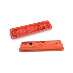 Proform Engine Valve Covers Center Bolt Steel Chevy Orange with Bowtie Logo