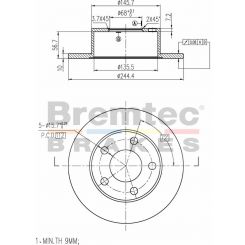 Bremtec Euro-Line Disc Brake Rotor (Pair) 244.4mm
