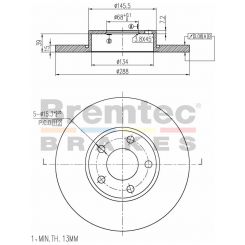Bremtec Euro-Line Disc Brake Rotor (Single) 288.00mm