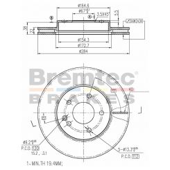 Bremtec Euro-Line Disc Brake Rotor (Pair) 284mm