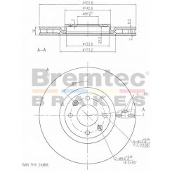 Bremtec Euro-Line Disc Brake Rotor (Pair) 301.8mm