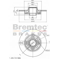 Bremtec Euro-Line Disc Brake Rotor (Single) 249mm