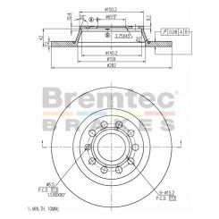 Bremtec Euro-Line High Grade Disc Brake Rotor (Pair) 281.8mm