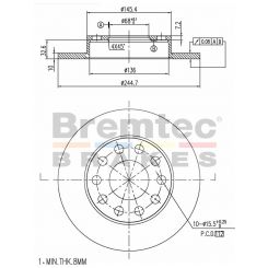 Bremtec Euro-Line Disc Brake Rotor (Pair) 244.7mm
