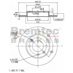 Bremtec Euro-Line Disc Brake Rotor (Pair) 246.7mm