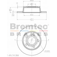 Bremtec Euro-Line Disc Brake Rotor (Pair) 255mm