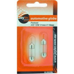 Jaylec Pack 2 Festoon Globe 12V 10W Sv8.5 Base 31mm X 10.5mm Blister