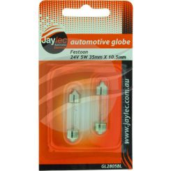 Jaylec Pack 2 Festoon Globe 24V 5W Sv8.5 35mm X 10.5mm Blister Pk