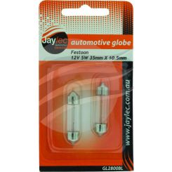 Jaylec Pack 2 Festoon Globe 12V 5W Sv8.5 35mm X 10.5mm Blister Pk